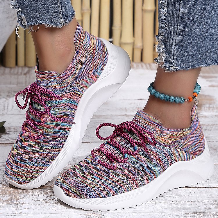 Colourful Pattern Lace Up Slip On Platform Casual Sneakers