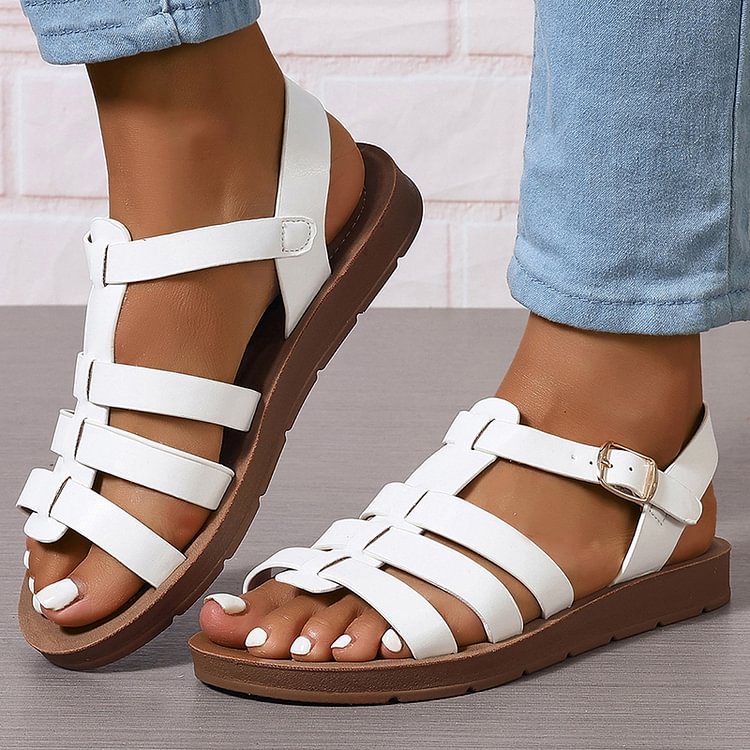 Casual Woven Strap Hollow Out Buckle Solid Color Sandals