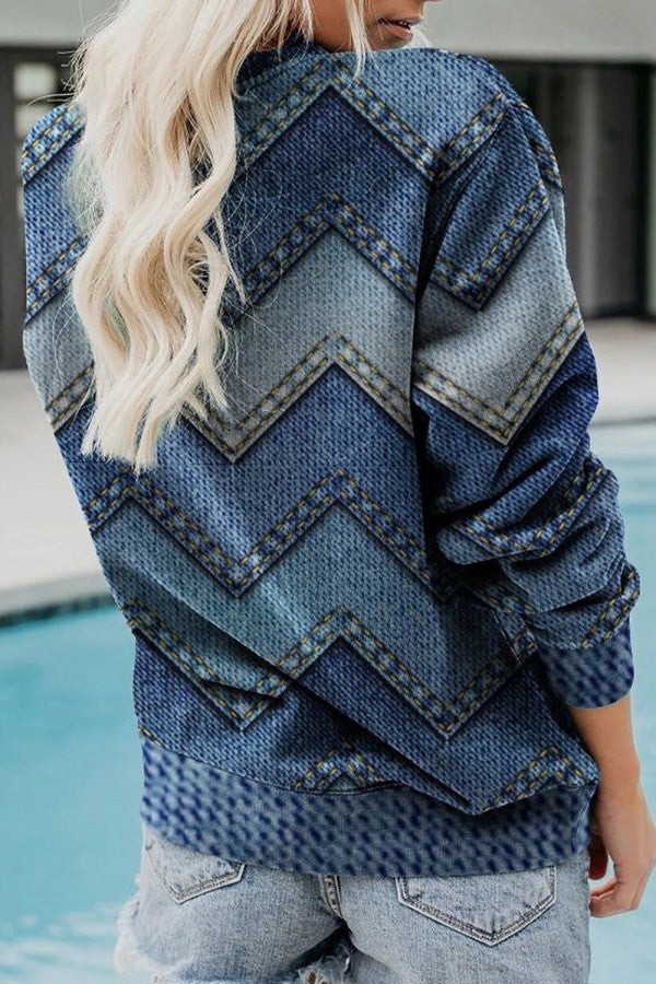 Geometric Print Round Neck Long Sleeves Sweatshirt