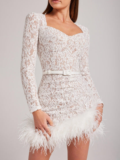 Elegant Sexy Lace Furry Mini Dress