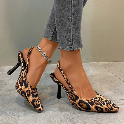 Leopard Print Pointed Toe Slingback Elegant Stiletto Heels