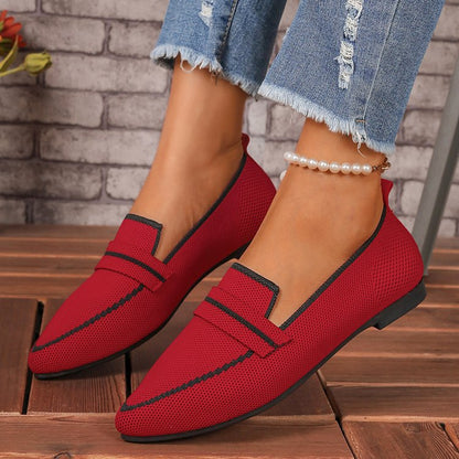 Contrast Color Pointed Toe Knitted Patchwork Flats