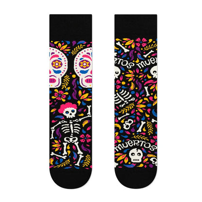 Halloween Muppet Doll Blossom Guitar Skeleton Print Mid Calf Socks