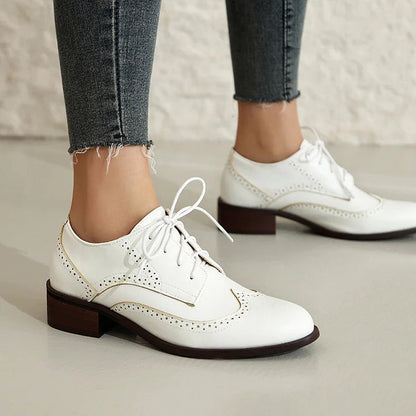 Color Block Lace Up Pointy Toe Casual Brogue Oxfords