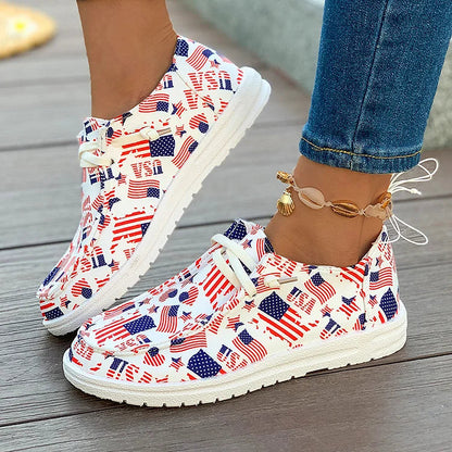 Round Toe Casual Colorblock Star Stripe Flag Print Lace Up Sneakers