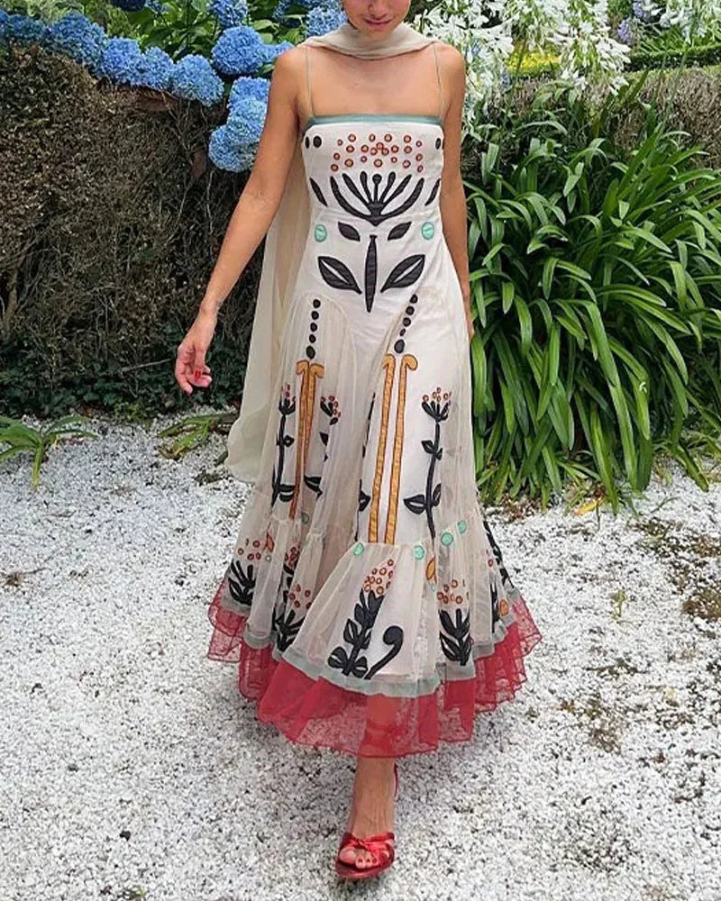 Elegant Chiffon Printed Sling Dress