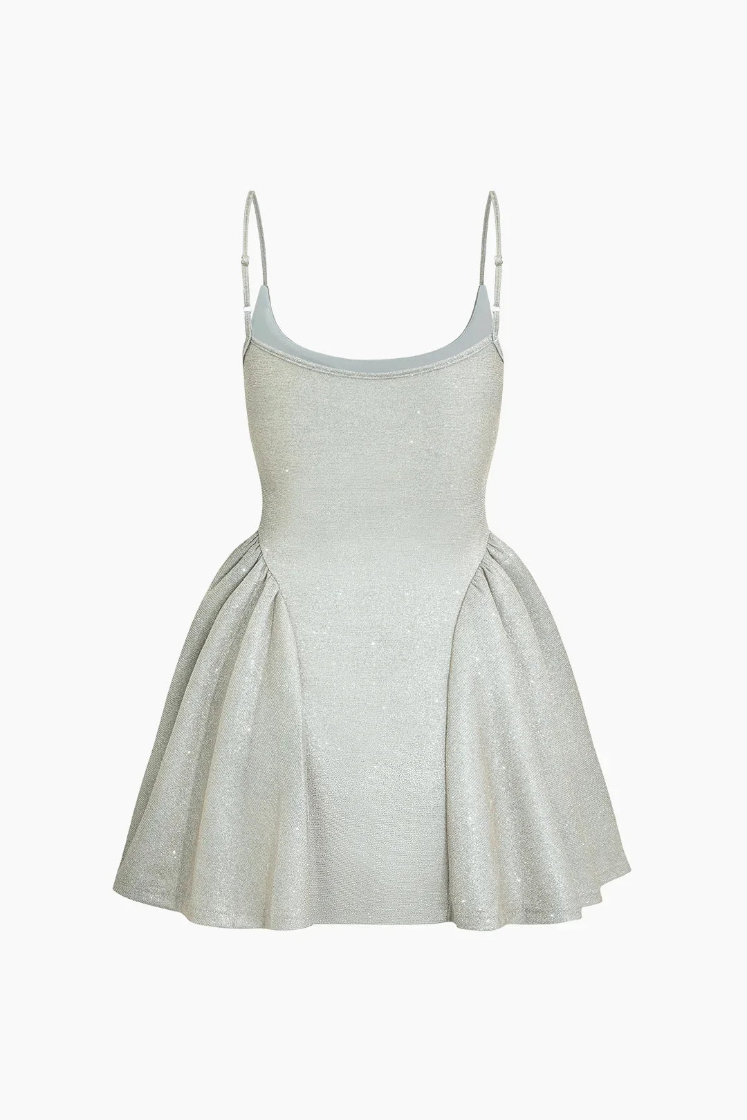 Silver Puffy Pleated Slip Mini Dress