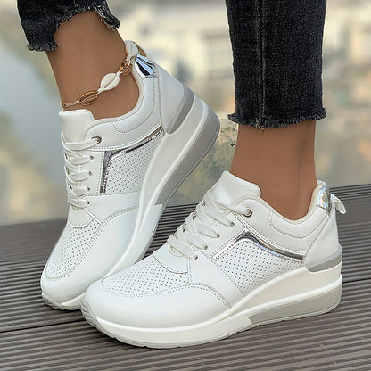 Casual Plain Lace Up Seam Wedge Breathable Sneakers