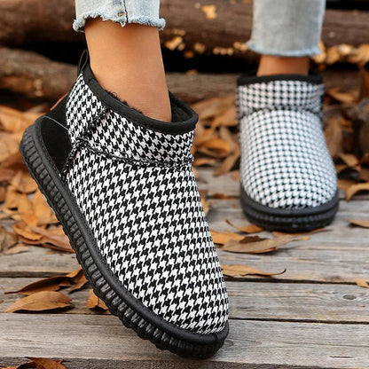 Houndstooth Pattern Patchwork Round Toe Snow Boots