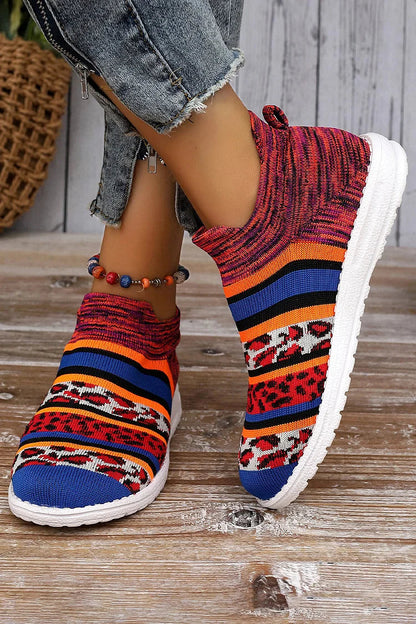 Colorblock Leopard Pattern Round Toe Casual Sneakers