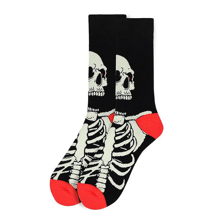 Halloween Bloody Skeleton Rose Floral Print Mid Calf Socks