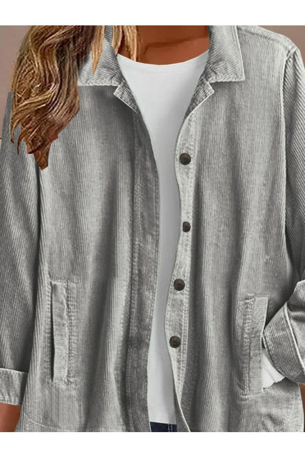 Womens Plain Loose Shirt Collar Casual Jacket