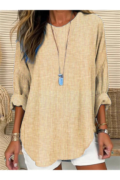 Striped Crew Neck Long Sleeve Loose Blouse