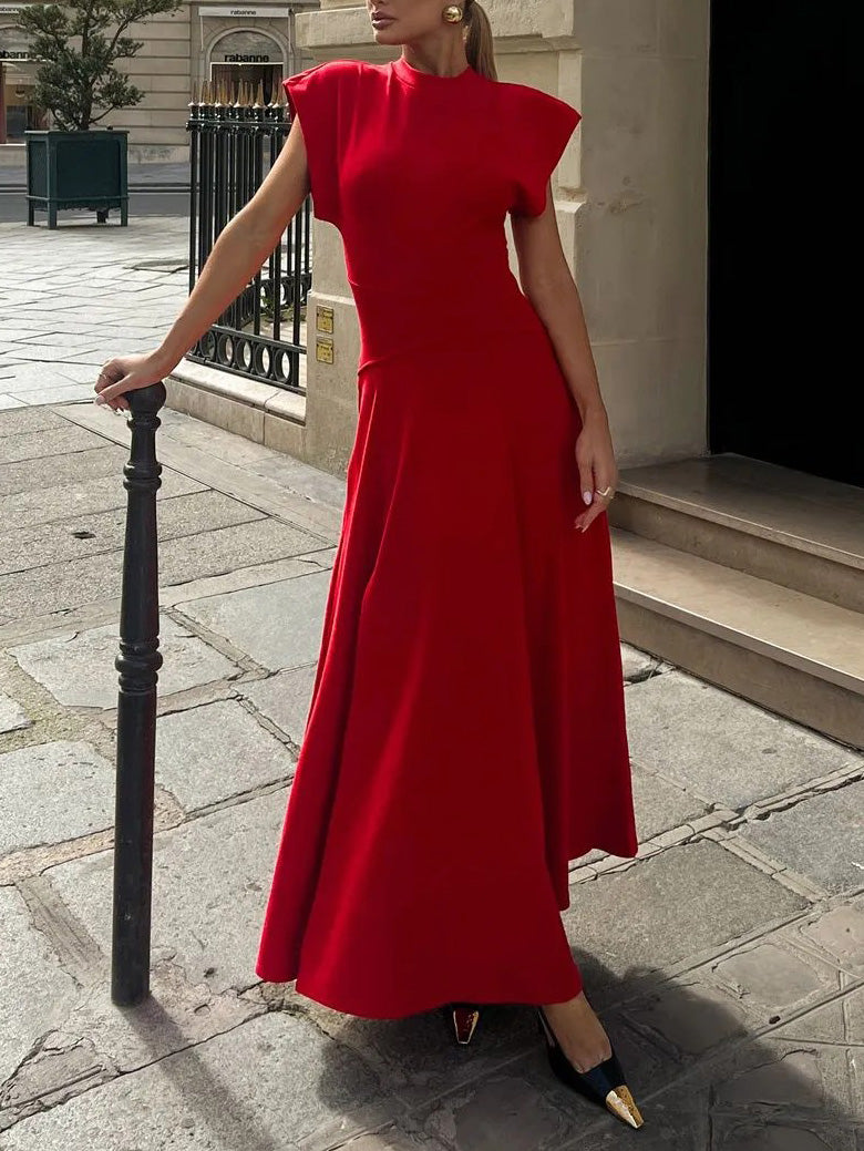 Modern Crew Neck Slit Wide Cuffs Maxi Dress