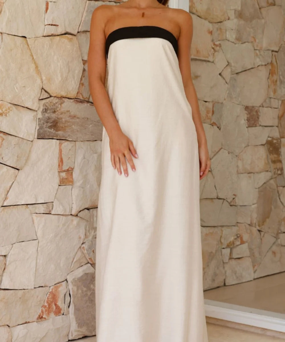 Simple Vacation Style Color Block Maxi Dress
