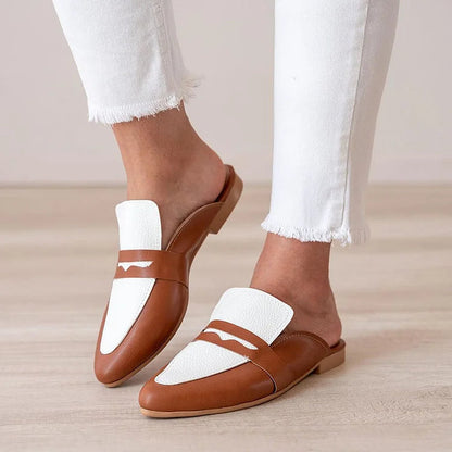 Colorblock Patchwork Pointed Toe Brown Mules