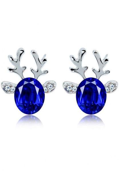 Crystal Gem Christmas Antlers Stud Earrings