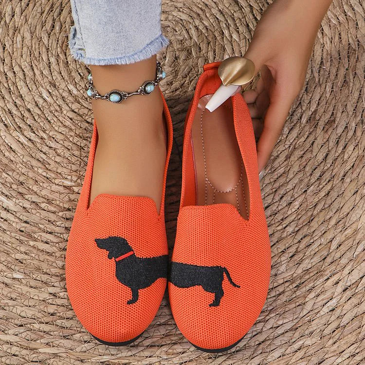 Dachshund Pattern Round Toe Casual Slip On Loafers