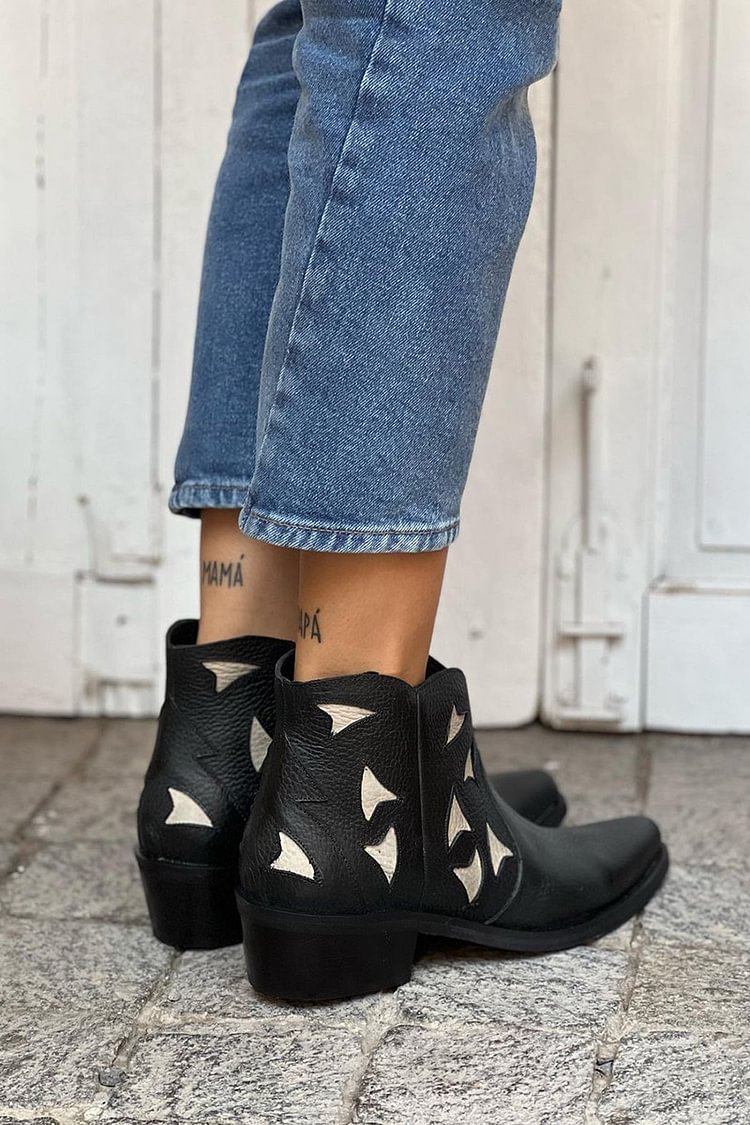 Colorblock Patchwork Pointed Toe Black Ankle Boots [Pre Order]