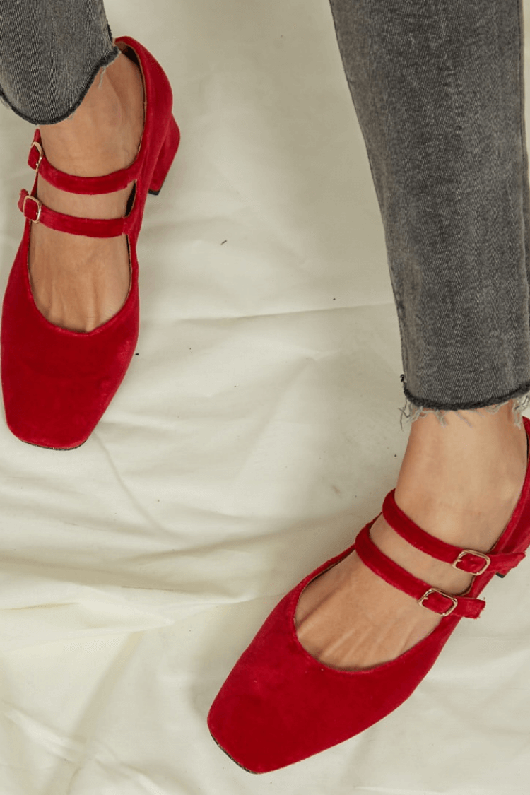 Vintag Suede Double Strap Square Toe Block Heels [Pre Order]