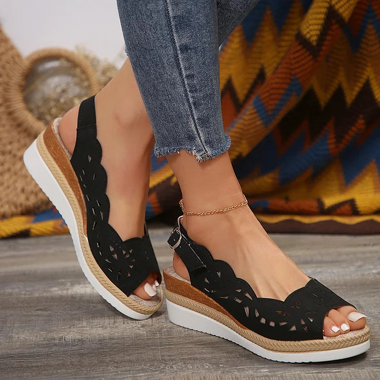 Openwork Hollow Out Peep Toe Slingback Strap Platform Sandals