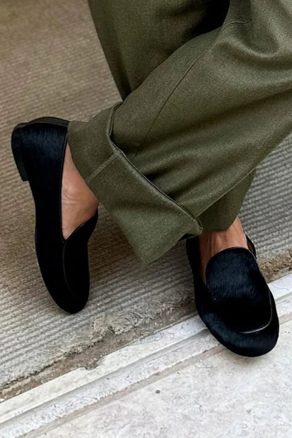 Solid Color Round Toe Casual Black Loafers [Pre Order]