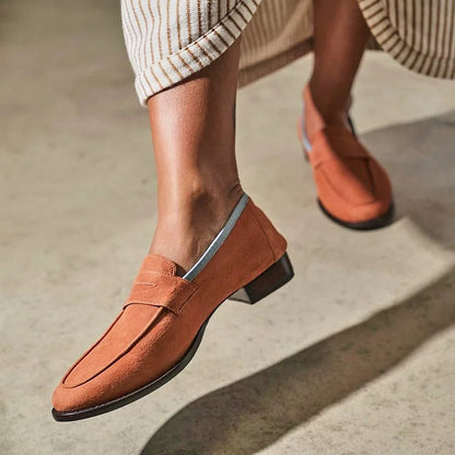 Contrast Trim Patchwork Round Toe Orange Loafers [Pre Order]