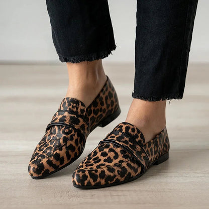 Leopard Print Patchwork Pointed Toe Brown Loafers