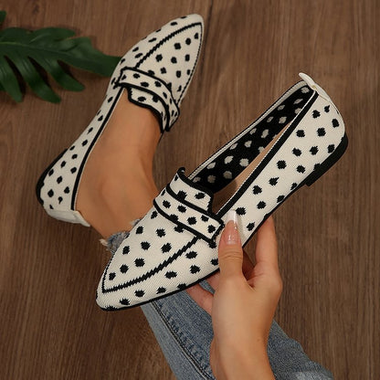 Dot Pattern Contrast Trim Pointed Toe Patchwork Flats