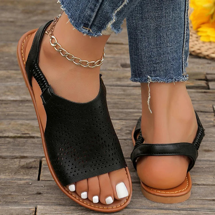 Hollow Out Slingback Strap Round Toe Plain Sandals
