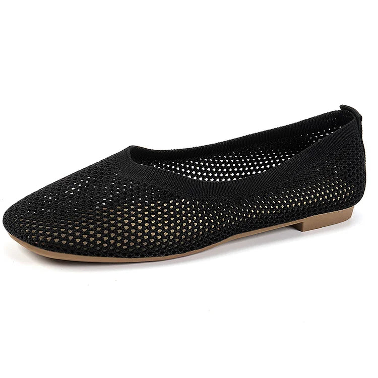 Square Toe Hollow Out Knit Slip On Low-Top Plain Flats