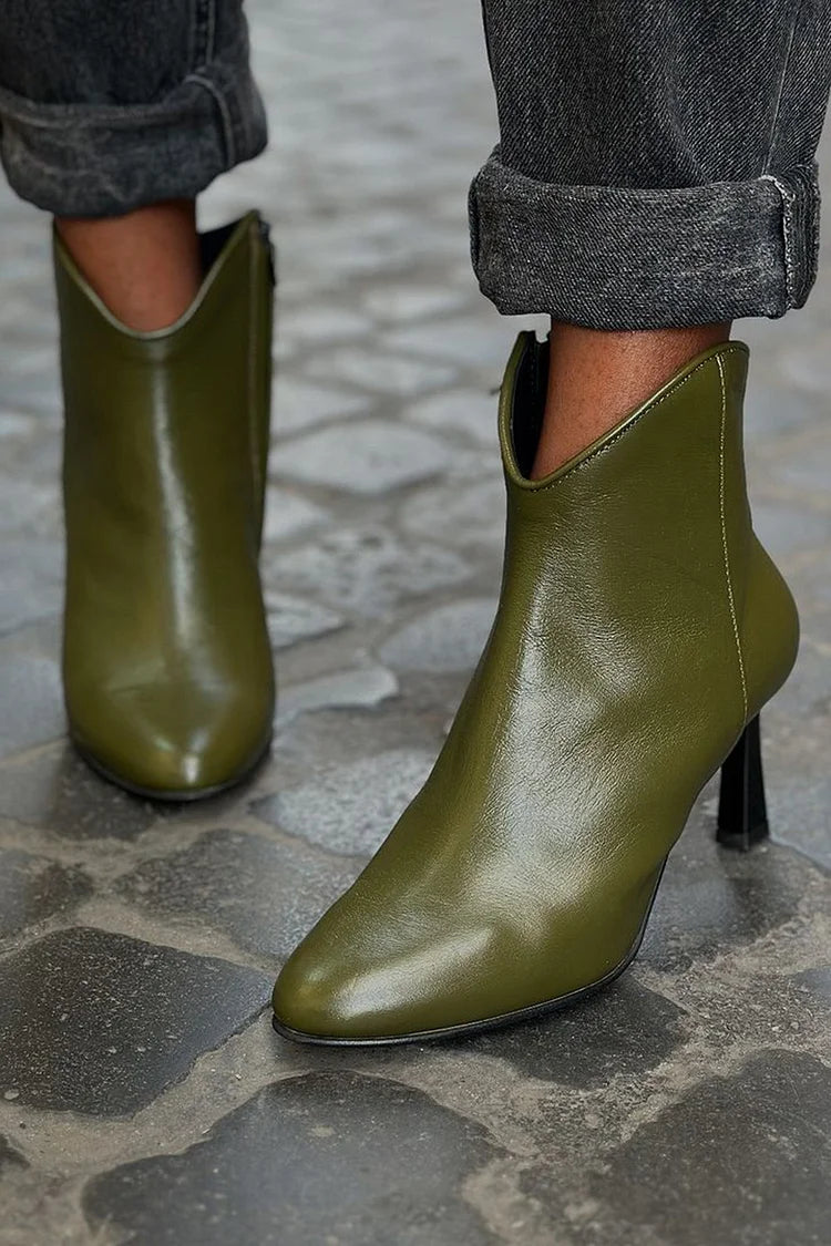 Solid Color Pointed Toe Zipper Green Stiletto Heels Boots [Pre Order]