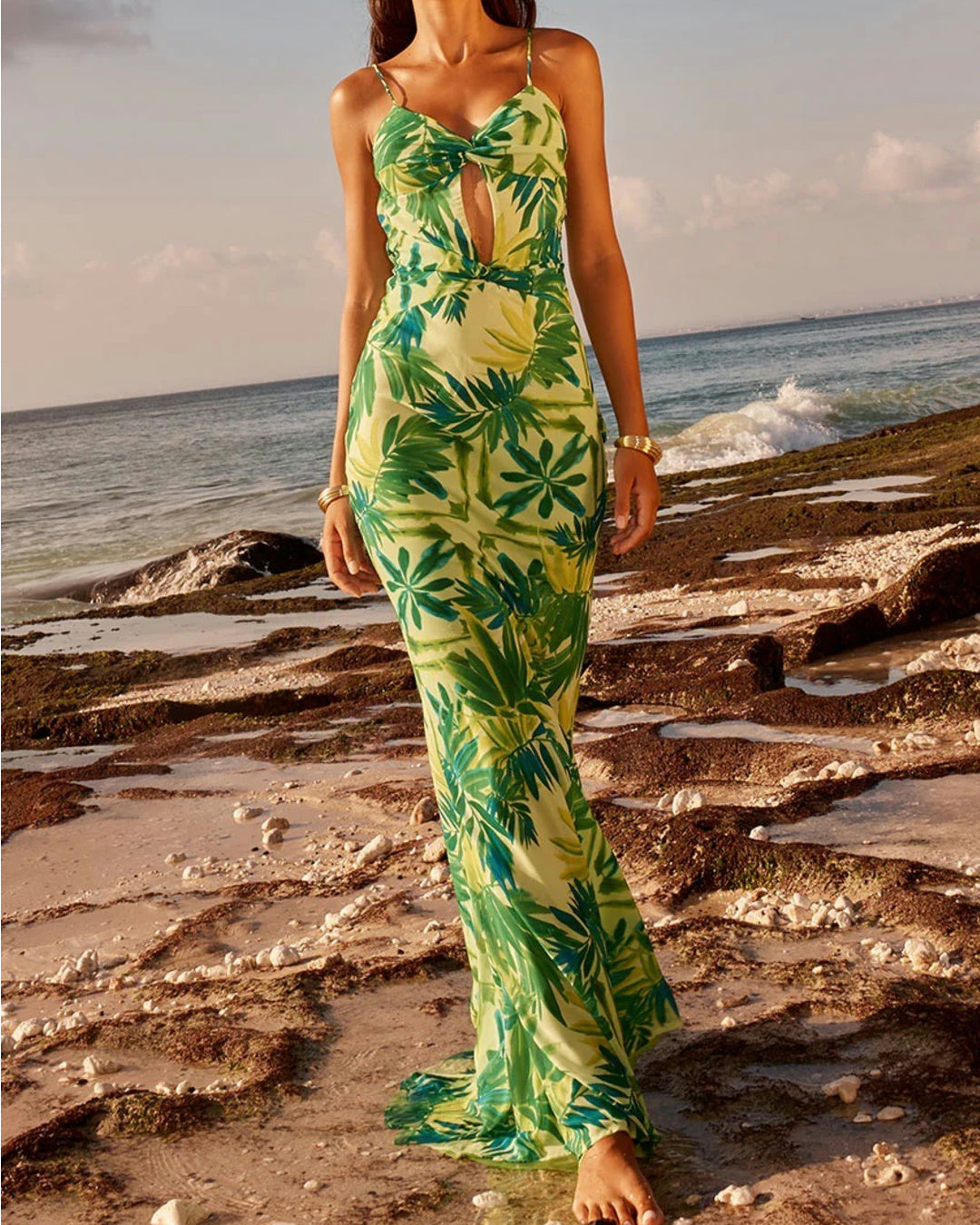 Palm Print Maxi Dress