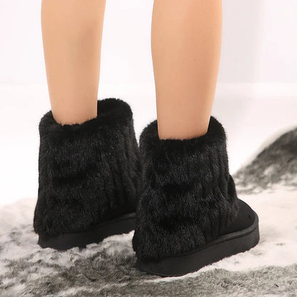 Fluffy Faux Fur Fold Round Toe Pull On Snow Boots