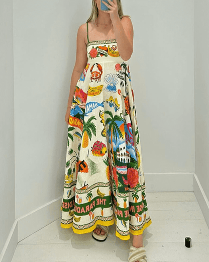 Unique Print Smocked Maxi Dress