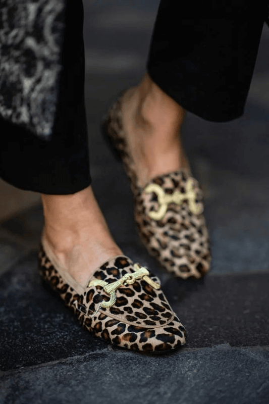 Leopard Print Gold-Buckle Loafers [Pre Order]