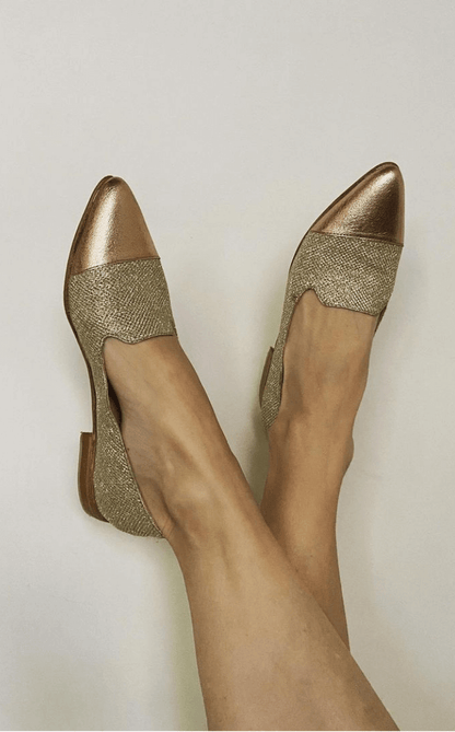 Gold Metallic Scalloped Glitter Pointed Toe Loafers [Pre Order]