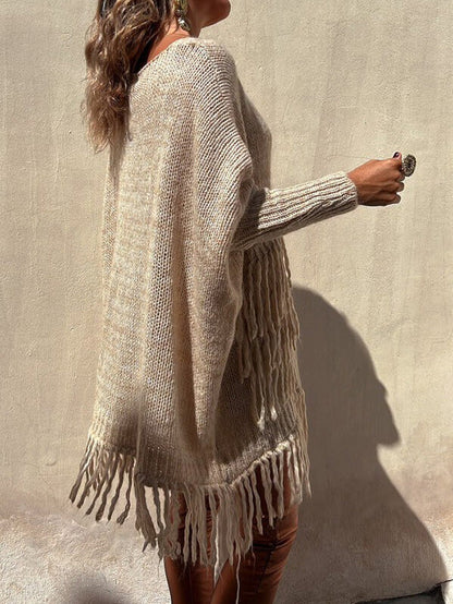 Tassel V-neck Loose Long Sweater