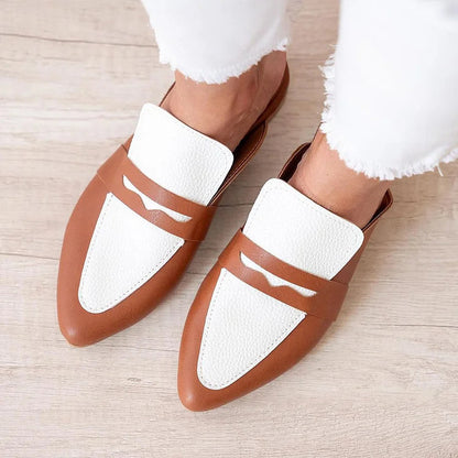 Colorblock Patchwork Pointed Toe Brown Mules