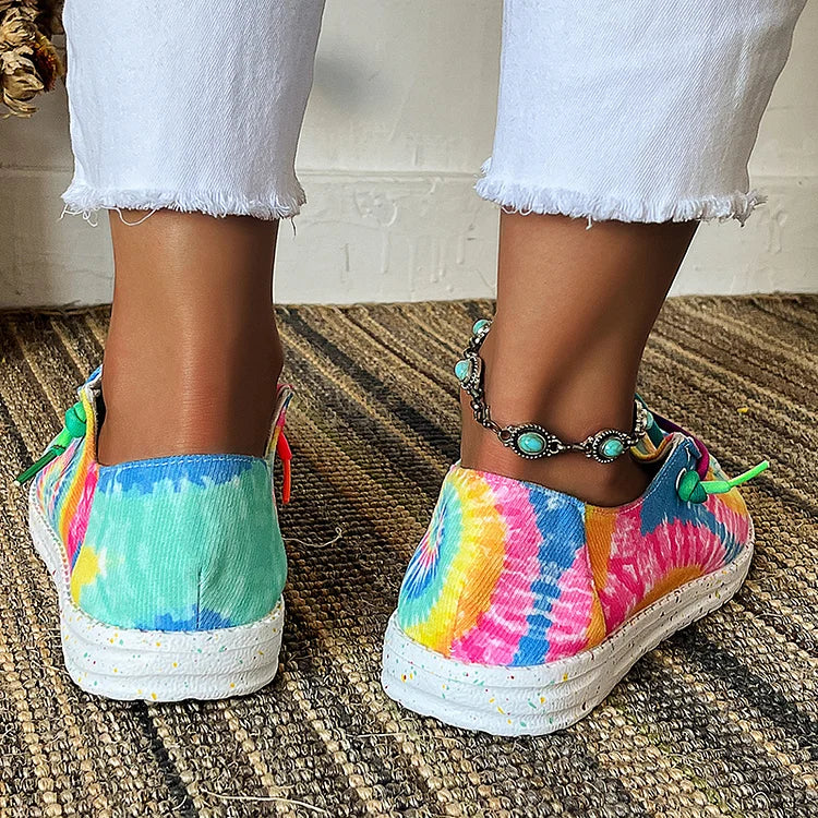 Multicolor Tie Dye Print Canvas Round Toe Lace Up Sneakers