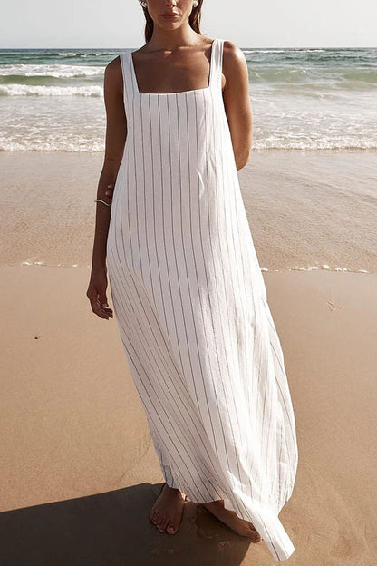 Square Collar Striped Simple Sleeveless Dress