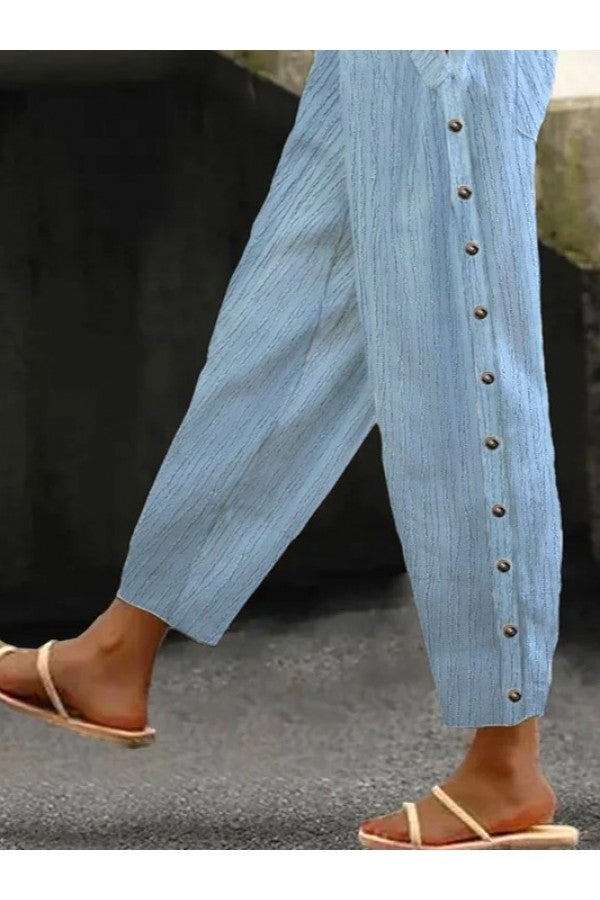 Plain Casual Buckle Micro-Elasticity Ankle Pants