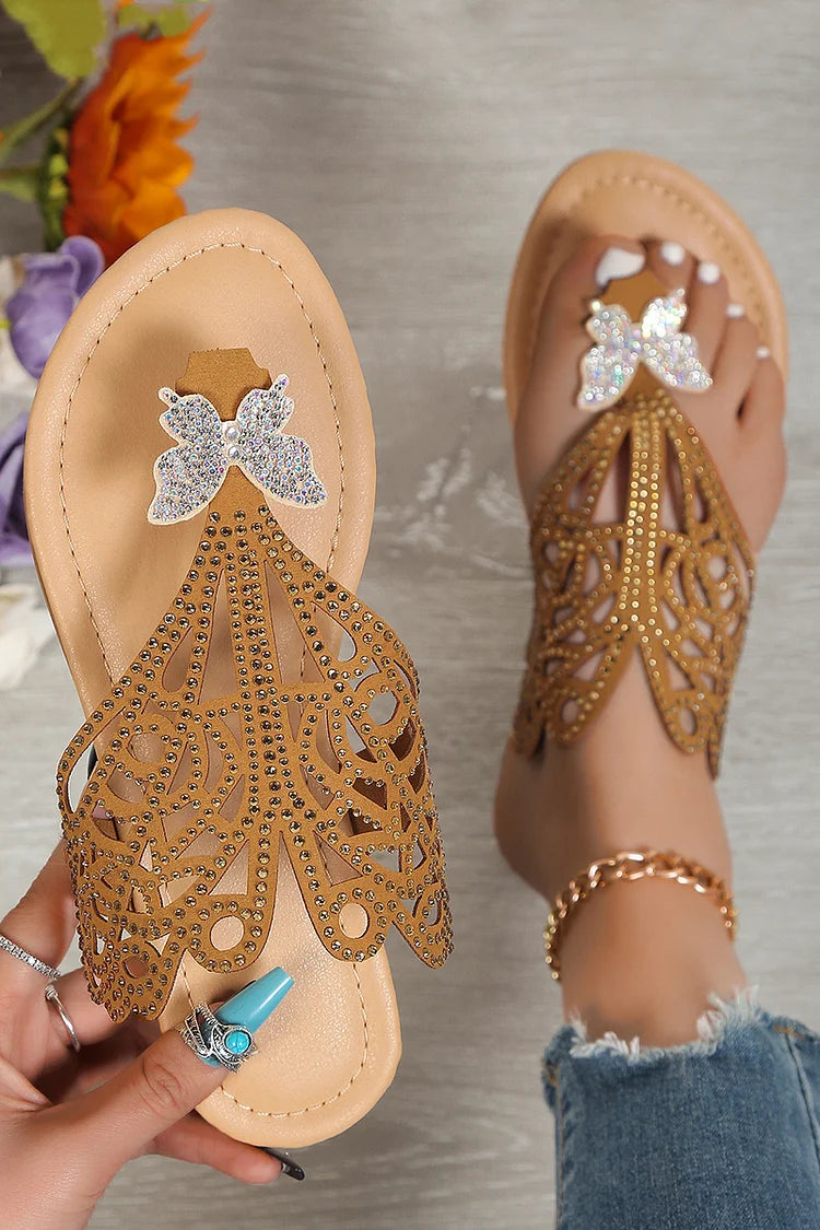 Butterfly Rhinestone Embellished Hollow Out Flip Flops Slippers