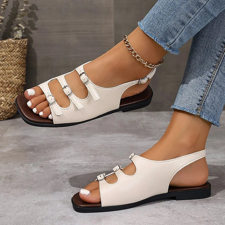 Cut Out Buckles Slingback Strap Square Toe Casual Sandals