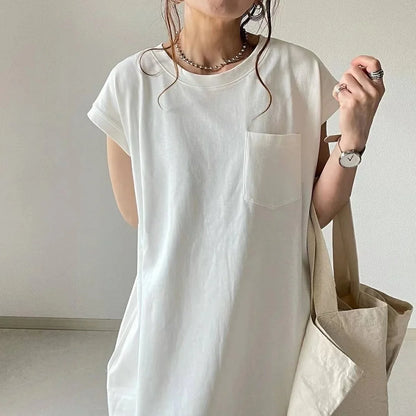 Simple Cotton Short Sleeves Maxi Dress