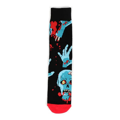 Halloween Bloody Skeleton Rose Floral Print Mid Calf Socks