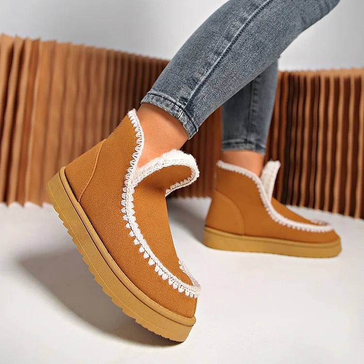 Crochet Patchwork Round Toe Casual Pull On Snow Boots