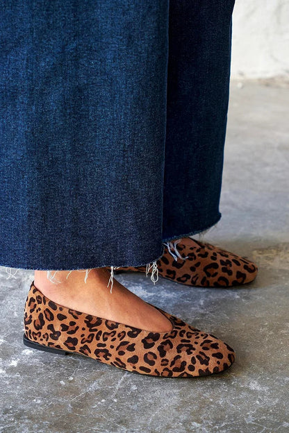 Square Toe Leopard Print Casual Brown Flats [Pre Order]