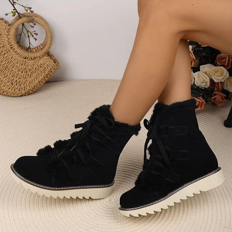 Round Toe Faux Fur Lined Lace Up Casual Snow Boots