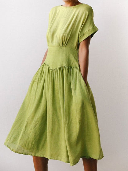 2023 nuevo vestido midi verde hierba de lino 